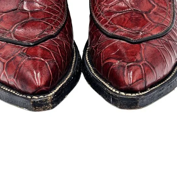 Vintage Preban Exotic Womens 5.5A Dark Cherry Red Black Cowboy Western Boots - Picture 3 of 16